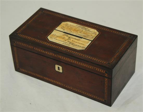 Masonic Interest. A Victorian inlaid mahogany alms box,